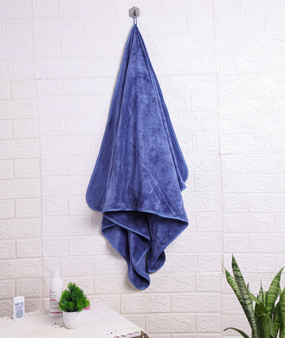Fezora Microfiber Bath Towels 555 Gsm, | Extra Soft Plush & Quick Dry High Absorbency With Large Size Towels For Bathing Pack Of 2 (Dark Blue & Pista)