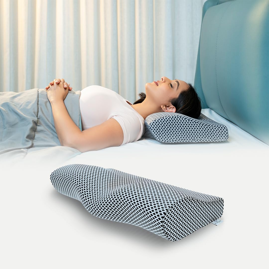 Cervical Memory Foam Pillow For Neck Pain, Standard Size - 19 X 11 X 4 Inch | Orthopedic Pillow Spondylitis Neck & Shoulder, Head Pain | Washable Jacquard Midnight Blue Cover - Pack Of 2
