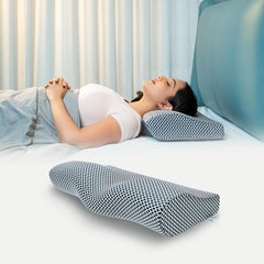 Cervical Memory Foam Pillow For Neck Pain, Standard Size - 19 X 11 X 4 Inch | Orthopedic Pillow Spondylitis Neck & Shoulder, Head Pain | Washable Jacquard Midnight Blue Cover - Pack Of 1
