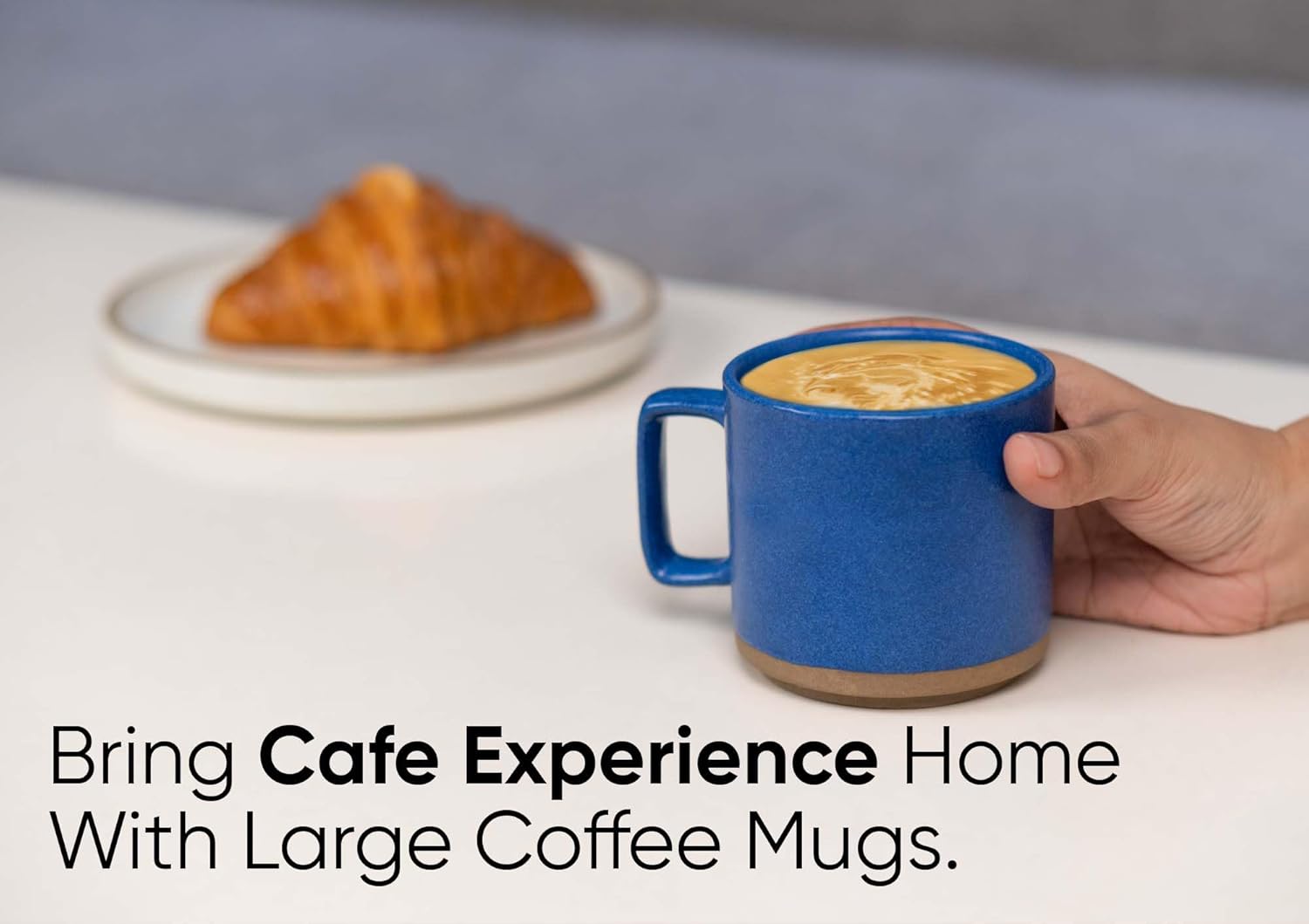 Large Ceramic Coffee Mug Set Of 2 - Blue, 350ml Each | Ceramic Japandi Mug, Tea Mug With Matte Finish - Mug For Coffee | Ceramic Coffee Mug - Microwave Safe & Dishwasher Safe