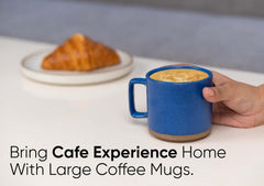 Large Ceramic Coffee Mug Set Of 2 - Blue, 350ml Each | Ceramic Japandi Mug, Tea Mug With Matte Finish - Mug For Coffee | Ceramic Coffee Mug - Microwave Safe & Dishwasher Safe