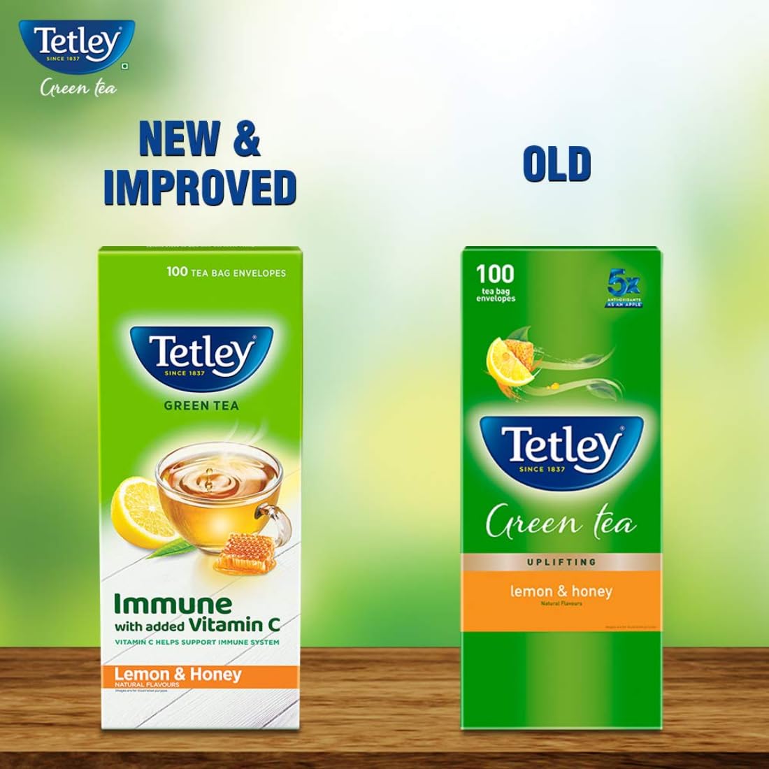 Tetley Lemon & Honey Green Tea - 100 Tea Bags Envelopes | Immune With Added Vitamin C - Rich In Antioxidants, Medium Caffeine