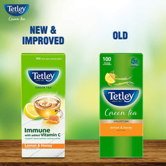 Tetley Lemon & Honey Green Tea - 100 Tea Bags Envelopes | Immune With Added Vitamin C - Rich In Antioxidants, Medium Caffeine