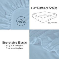 Striped King Size Fitted Bedsheet With 2 Pillow Cover - 72 X 78 + 12 Inches, Light Blue | Comfortable, Wrinkle Resistant, Fade Resistant & Environmentally Friendly