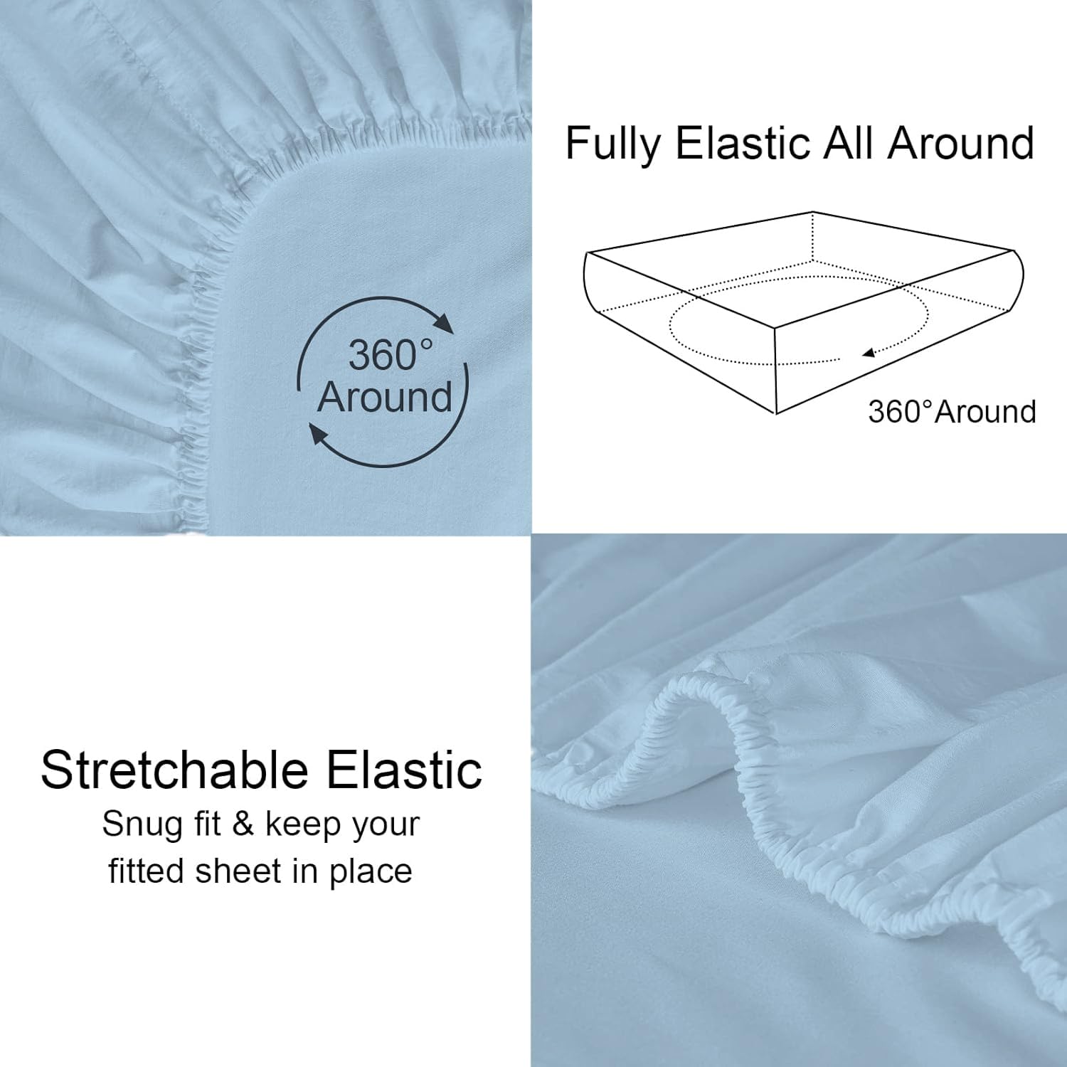 Single Size Fitted Bedsheet With 2 Pillow Covers - 36 X 78 Inches, Light Blue | All-Round Elastic | Comfortable, Wrinkle Resistant, Fade Resistant & Environmentally Friendly