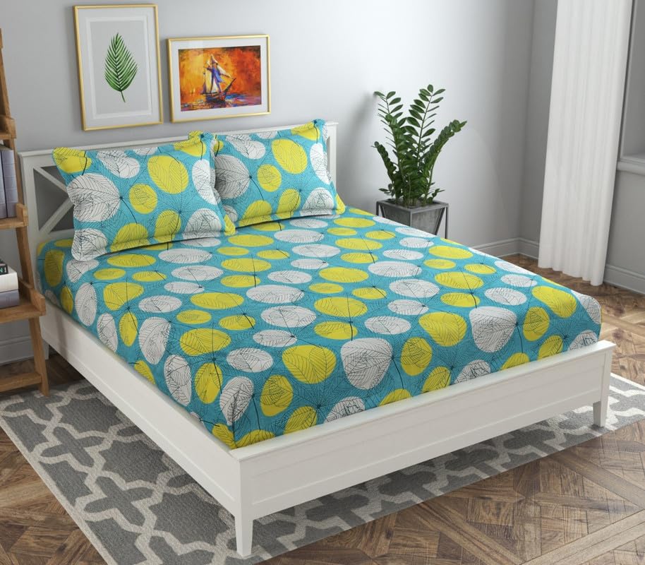 Microfiber Double Bedsheet With 2 Matching Pillow Covers | 90 X 90 Inches, Sky Blue & Yellow - Lightweight & Breathable Double Bed Perfect For Daily Use, Gifting, Or Guest Bedrooms