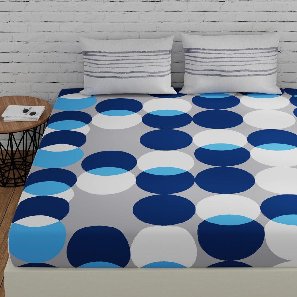 Cotton 144 TC Bedsheets For Double Bed With 2 Pillow Covers | Long Lasting & Soft To Touch - Soft & Comfortable | Queen Size - 88 X 96 Inches, Blue & Grey
