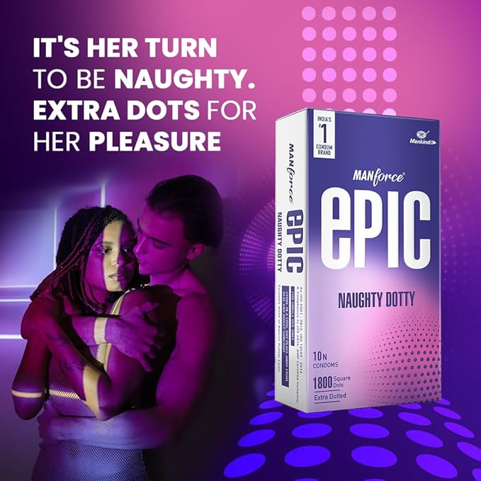 Manforce Epic Naughty Dotty Premium Condoms | 10 Sheets | Extra Dotted With 1800 Square Dots