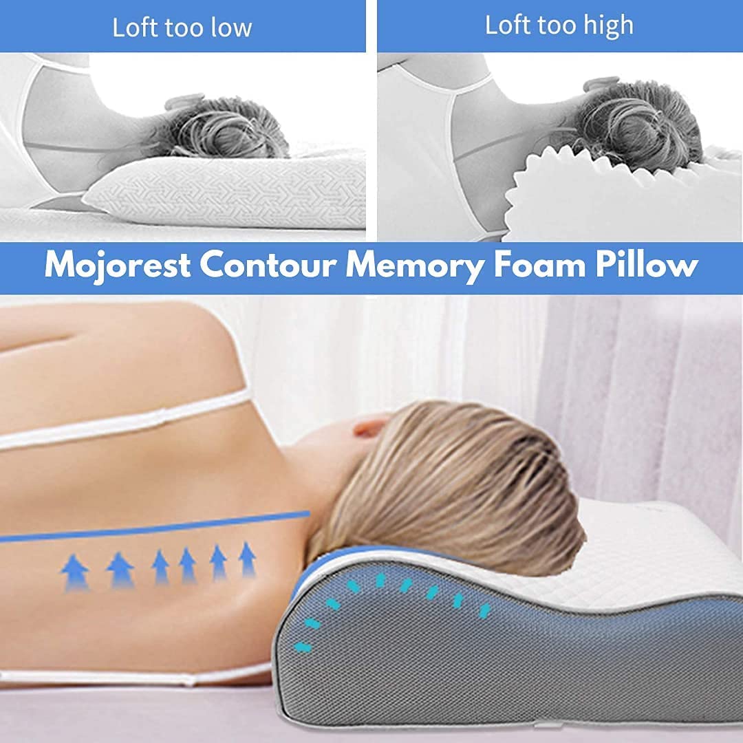 Memory Foam Pillow For Sleeping, For Neck & Shoulder Pain Relief, White & Black | Contour Cervical Orthopedic Memory Foam Pillows | Ergonomic Cervical Pillow, Adjustable, Comfortable