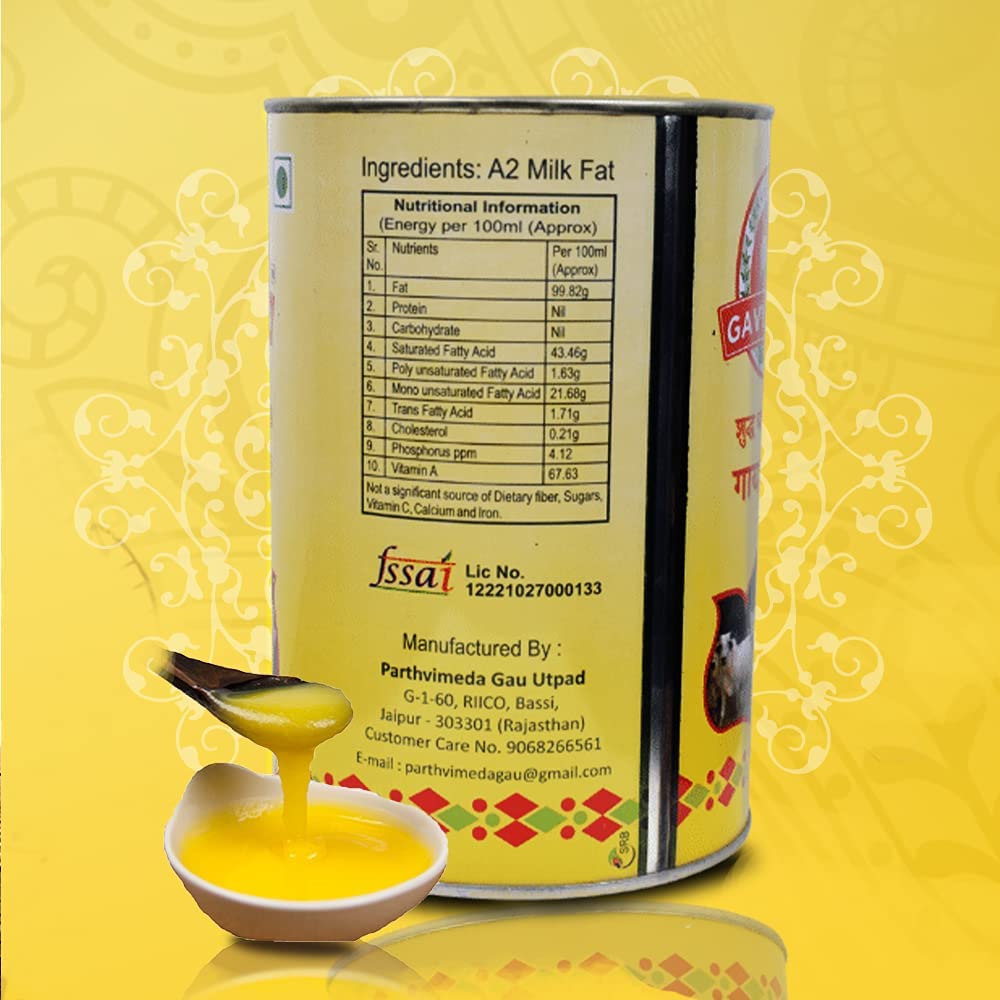 Organic Desi Cow Ghee By Gavyratan | High In Protein Fiber Healthy Desi Ghee Helps Moisturize Dry Skin & Hair | (5 Litr) 169.0 Ounce | Tin Pack