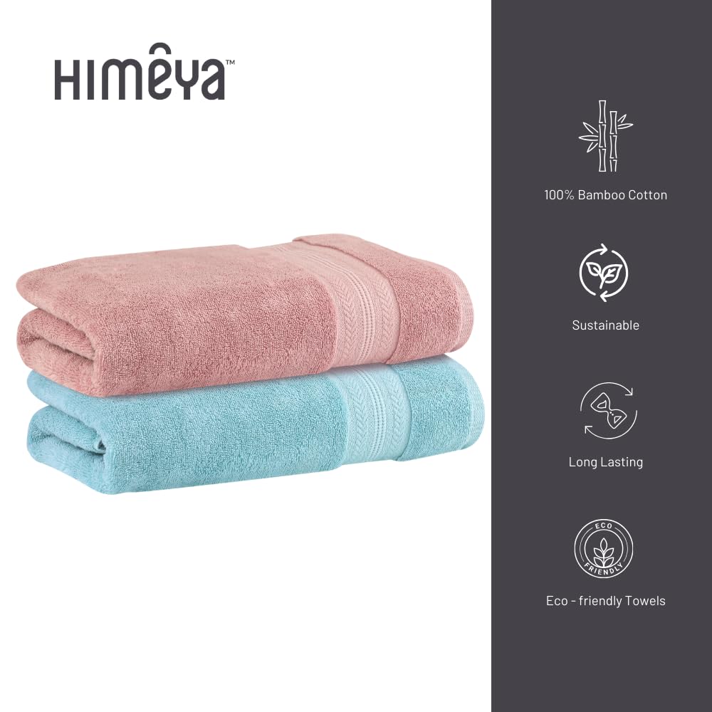 Himeya Bamboo Bath Towel 1200 Gsm | Ultra Absorbent 3x Softer Than Cotton Towels | Pack Of 2 - Ice Burst & Butter Pink