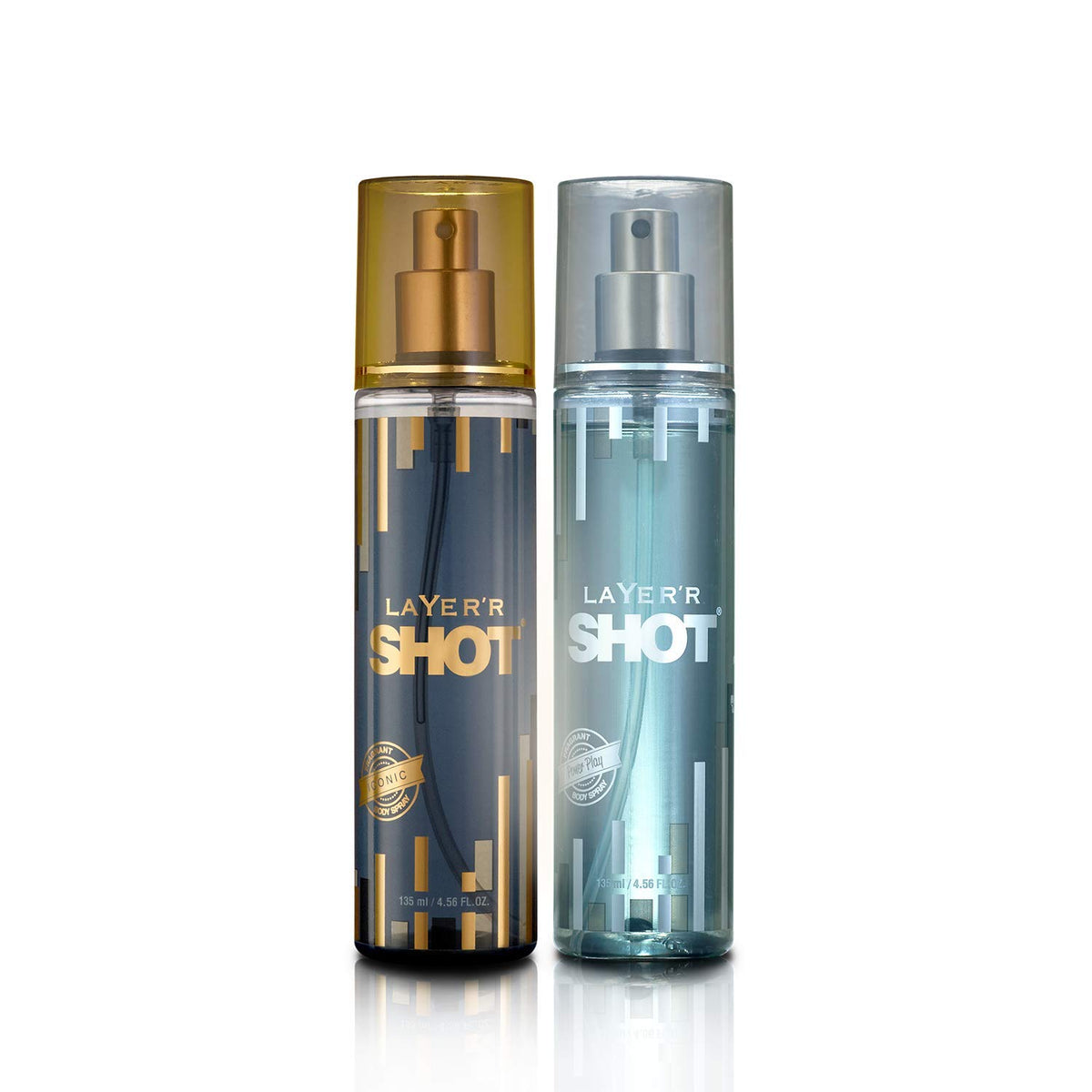 Layer'r Shot Gold Iconic + Power Play Fragrant Body Spray 135ml 4.56 Fl.oz. Each Pack Of 2 | Ideal For Men