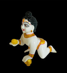 Hand Crafted Statue Of Laddu Gopal Kanha Ji Statue, Marble Murti, White, Resin, Idol | For Pooja, Gift & Home, Office Decoration With Free Fancy Dress, Mala, Pagadi - 6 Inch Statue