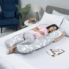 Pregnancy Pillow, J Shaped Pillow, Maternity Pillow For Sleeping - White | 100% Cotton Pillow For Pregnant Mothers With Breathable & No Heat Fabric - Full Body Support For Better Sleep