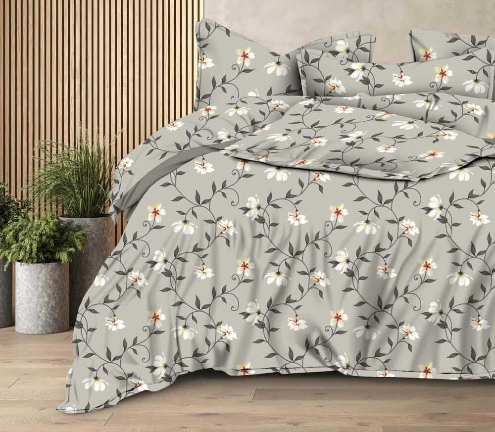 Cotton Queen Size Printed Double Bedsheet With 2 Pillow Covers For Home | 90 X 100 Inches, Grey - Beautiful Bedsheet Set | Perfect For Gifting Wedding, Anniversary