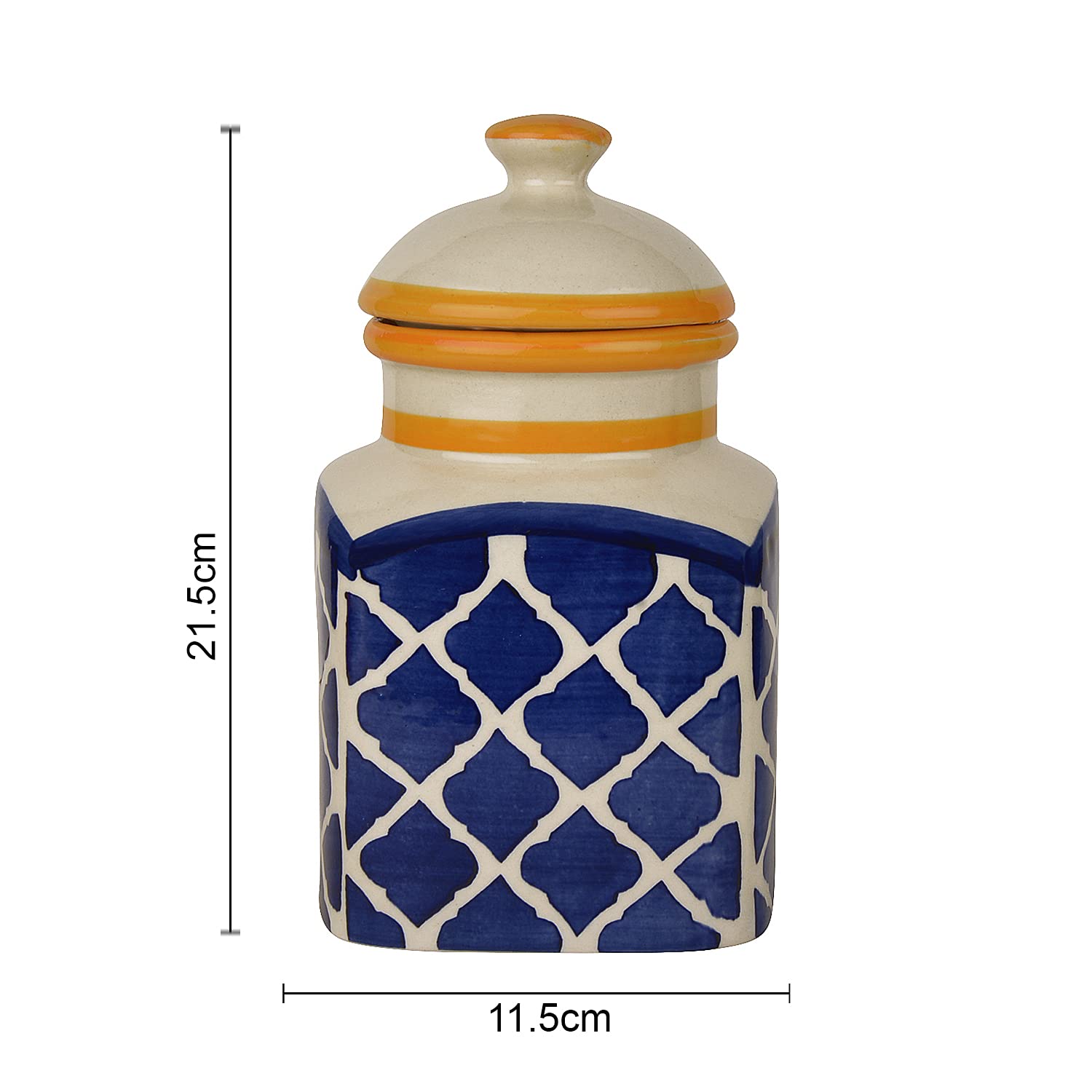 Hand Painted Ceramic Jar With Lid 1200ml, Blue & White | Multi Utility Storage Container - Pickle Storage Jar, Burni