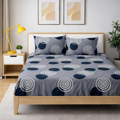 Bedsheet King Size With 2 Pillow Covers (72 X 78 Inches) Grey & White | Double Bed With All Around Elastic Fitted - Durable & Long Lasting Wrinkle Resistant Fabric