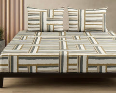 1 Bedsheet For Double Bed With 2 Pillow Covers - 90 X 100 Inches, Beige & Grey | Premium Cotton Material Double Bedsheet Queen Size | Skin Friendly & Long Lasting
