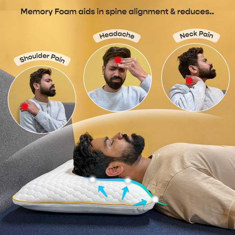 Orthopedic Memory Foam Pillow For Better Shoulder, Neck Support, Standard Size - 25x16 Inches | White, Bamboo Fabric, Bed Pillow, Perfect For Side Sleepers - 1 Piece