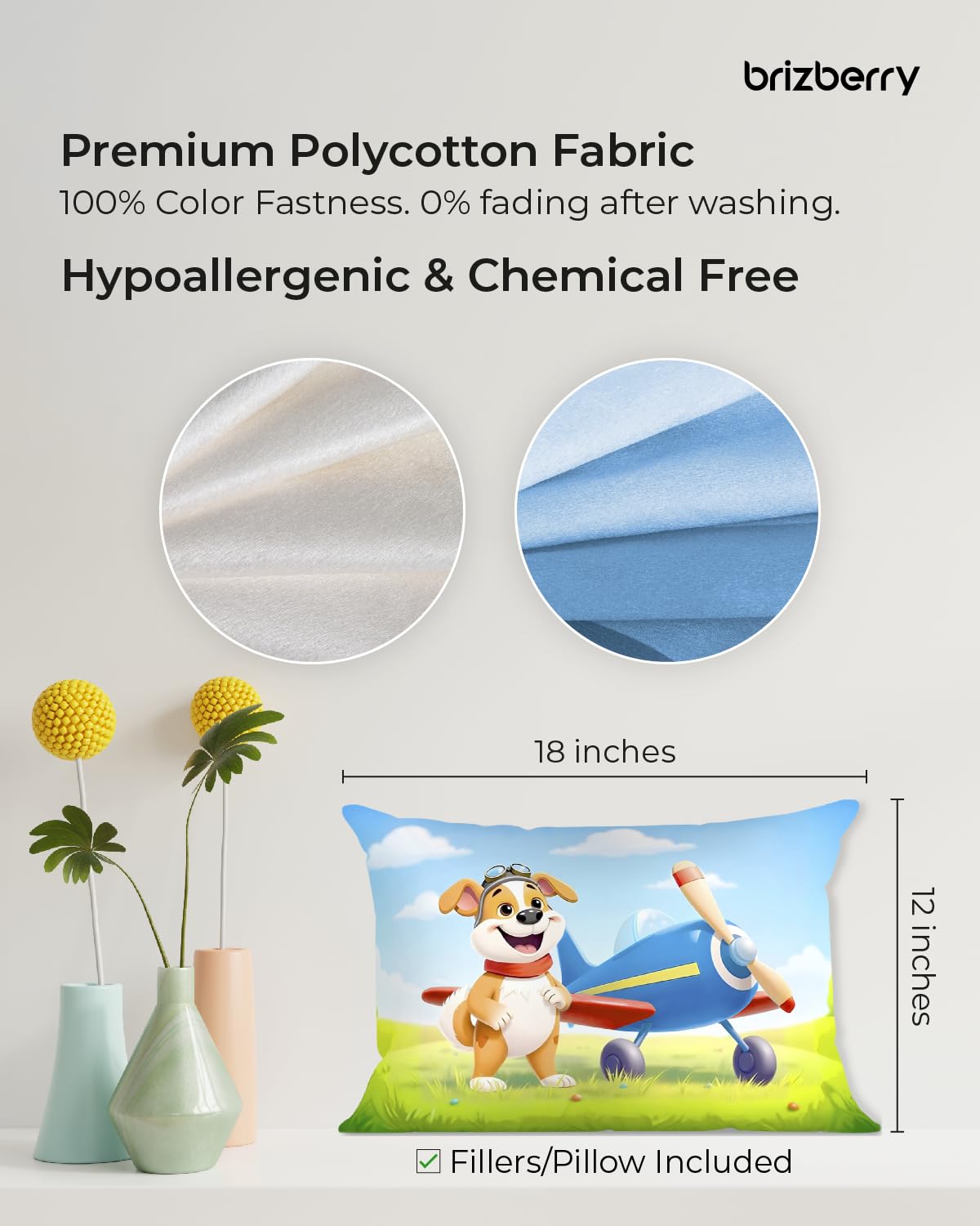 Kids Pillow Cushion With Super Soft Fabric, Animal & Cartoon Prints - 12x18 Inches | Dual Sided Design, Durable & Easy Care | Large & Versatile, Multi-Purpose, Made In India - Design 28