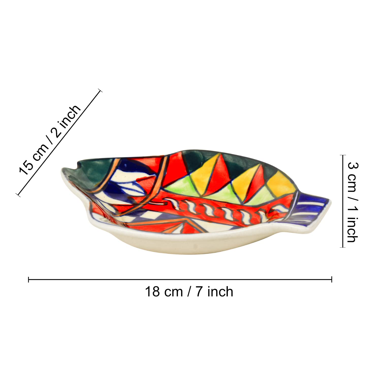 Premium Hand Painted Ceramic Fish Cut Snacks Serving Plates Set Of 1 - Multicolor, L X B – 18 Cm X 15 Cm | Starter Serving Platter Set - Dry Fruits Serving Plates