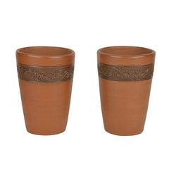 Handmade Earthen Clay Lassi Milk Beer Glasses Set Of 2 - Brown, 450ml Each | Earthenware Glasses