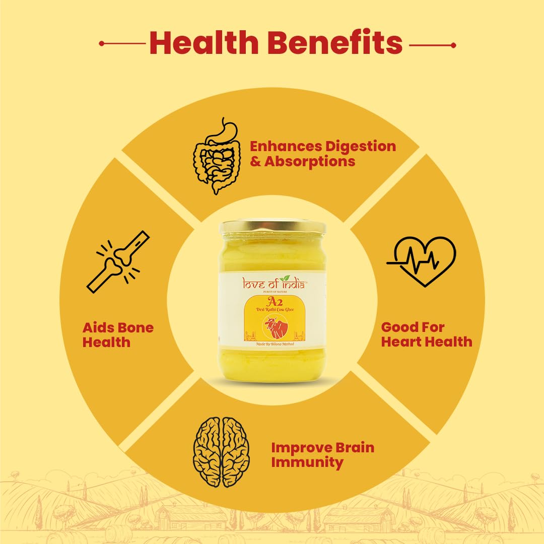 Pure A2 Desi Rathi Cow Ghee By Love Of India | Rich In Nutrients Healthy Traditional Vedic Bilona Method Desi Cow Ghee | (500ml) 16.9 Ounce | Jar Pack