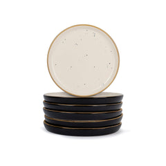 Quarter Plates Set Of 6, Black Ivory - Ceramic Snack Plates | Snacks Plates Set - Dessert Plates, Snack Plate | Small Plates With Glossy Finish - Microwave Safe & Chip Resistant