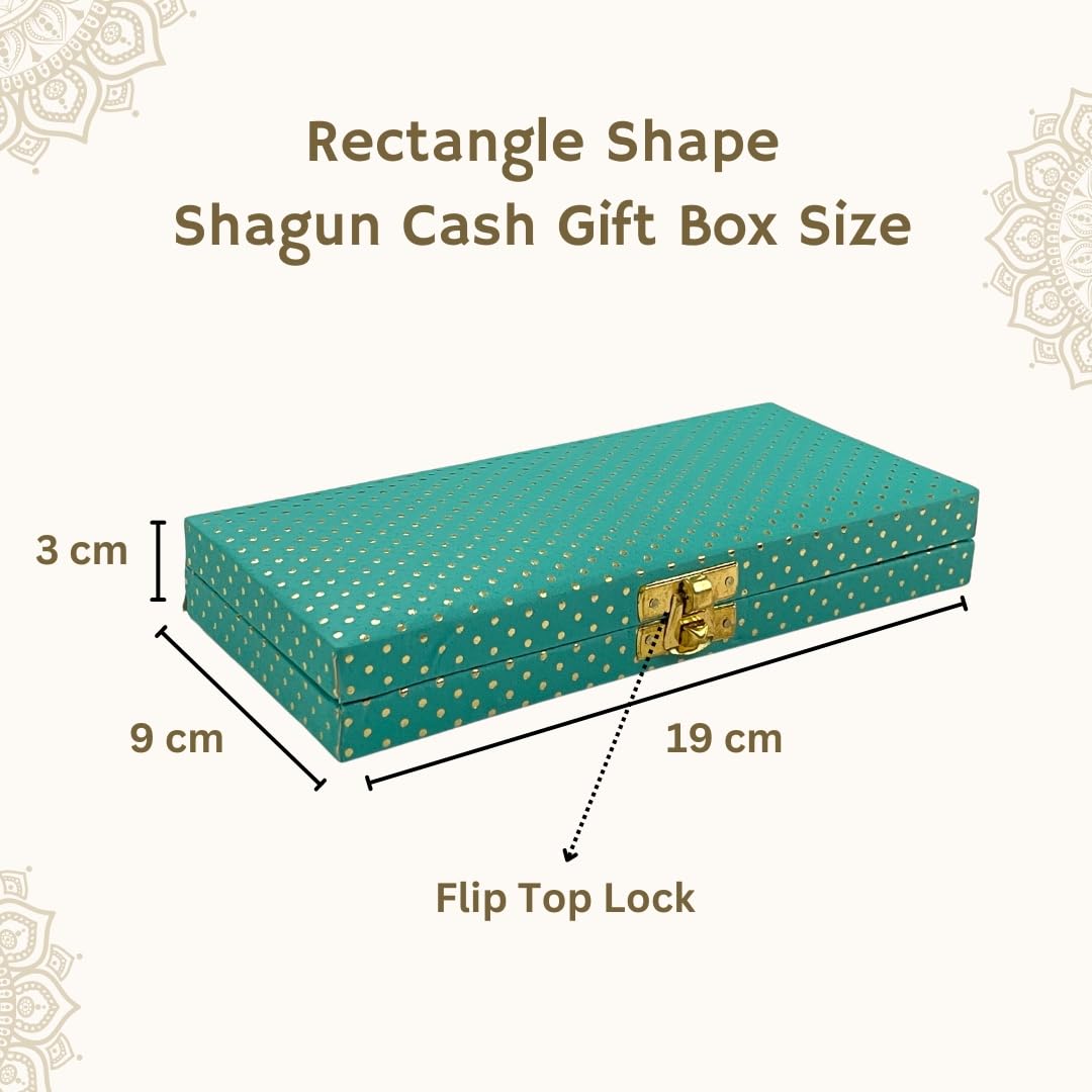 Decorative Shagun Cash Gift Box For Money Gaddi, Jewellery, Gifting Sagan Wedding Occasion, Dot Pattern, Leatherette Finish Rectangle Shape, Colour - Green