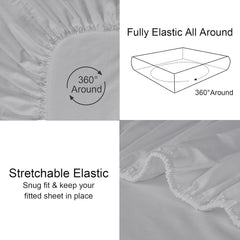 Striped King Size Fitted Bedsheet With 2 Pillow Cover - 72 X 78 + 12 Inches, Light Grey | Comfortable, Wrinkle Resistant, Fade Resistant & Environmentally Friendly
