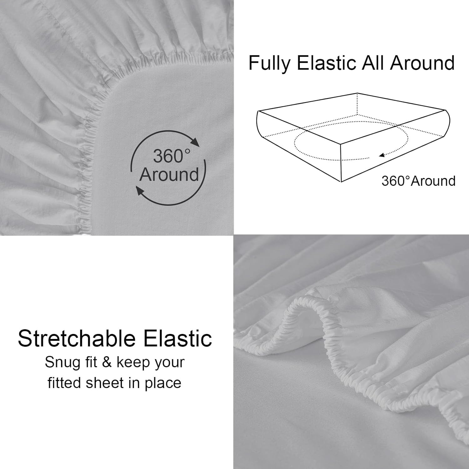 Striped Cotton Queen Size Fitted Bedsheet With 2 Pillow Covers - 60 X 80 + 12 Inches, Light Grey | Soft & Durable | Perfect For All Seasons, Especially Summer
