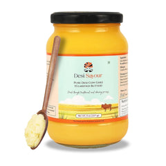 Organic Pure Desi Cow Ghee By Desi Savour | Traditional Vedic Bilona Method Hand Churned Healthy Grass Fed Cow Ghee Good For Garnish | (500ml) 16.9 Ounce | Jar Pack
