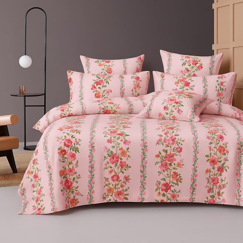 Cotton Double Bedsheets King Size With 2 Pillow Covers | Size 78 X 72+10 Inches, Light Pink-All Around Elastic Fitted Design Bedsheet