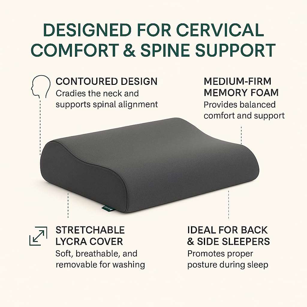 Cervical Pillow For Neck Pain & Shoulder Pain Relief, Slate, Size - XL King | Memory Foam Pillow - Spondylitis Orthopedic Pillow | Neck Support, Pillow For Sleeping, Contour Medical Pillow