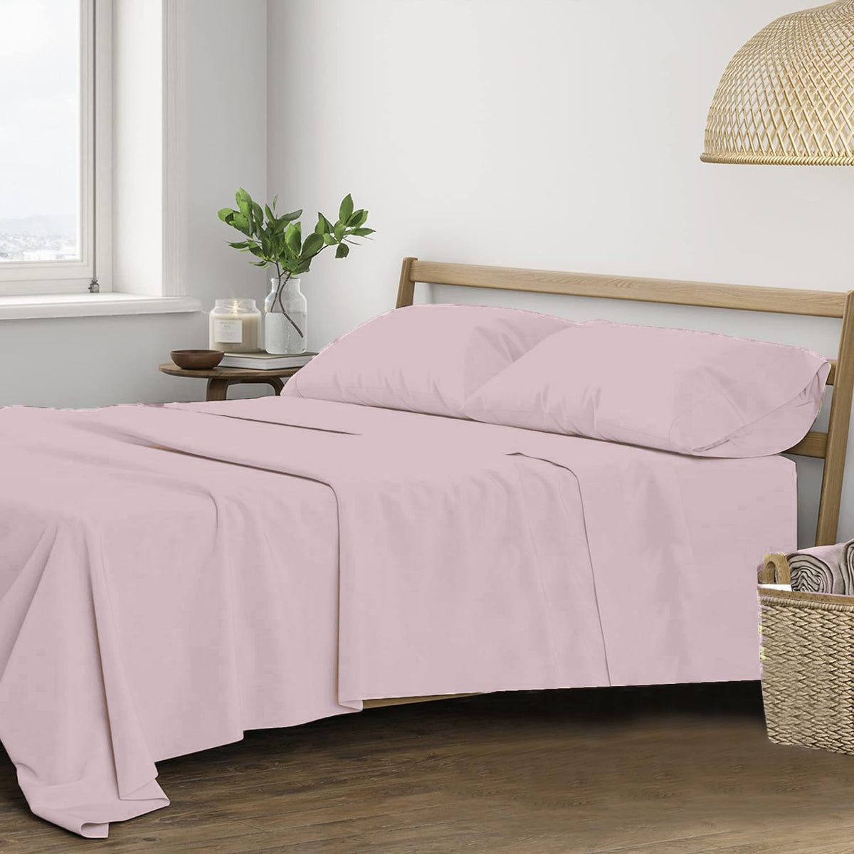 Plain Queen Size Double Bedsheet With 2 Pillow Covers (86 X 104 Inch, Cameo Rose) | Breathable & Skin-Friendly | Ideal For Hotel, Guest House, Bedroom