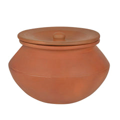 Ornately Handcrafted Natural Clay Round Bottom Handi - 1 Liters | Clay Dahi Handi - Cooking & Serving Pot