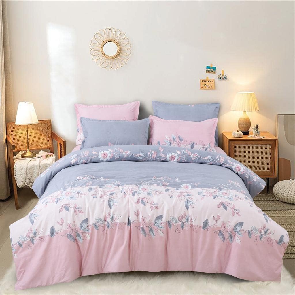 1 Flat Bedsheet For King Size With 2 Pillow Cover + Comforter - 90 X 100 Inch, Pink & Lavender | Super Soft Glace Cotton - 4 Pcs Bedding Set | Perfect Gifts Set Wedding, Anniversary
