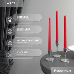 RED TAPER CANDLES PACK OF 4 | PERFECT FOR WEDDING ANNIVERSARY SPECIAL CANDLES