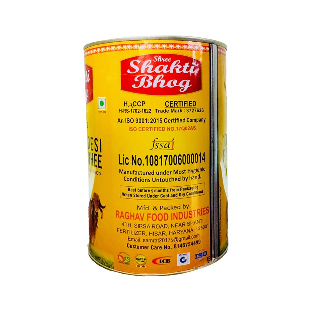 100% Pure A2 Gir Desi Ghee By Shree Shakti Bhog | High In Vitamins A, D & Healthy Desi Cow Ghee Good For Cooking | (1 Litre) 33.8 Ounce | Tin Pack