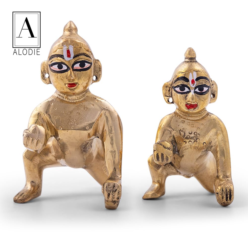 Beautiful Brass Laddu Gopal Murti, Bal Gopal, Gold, Brass, Idol Size - Large 5 X 3 Inch, Petal Ke Laddoo Gopal Ji, Thakur Ji, Lord Krishna Murti, Home Décor, God Idol