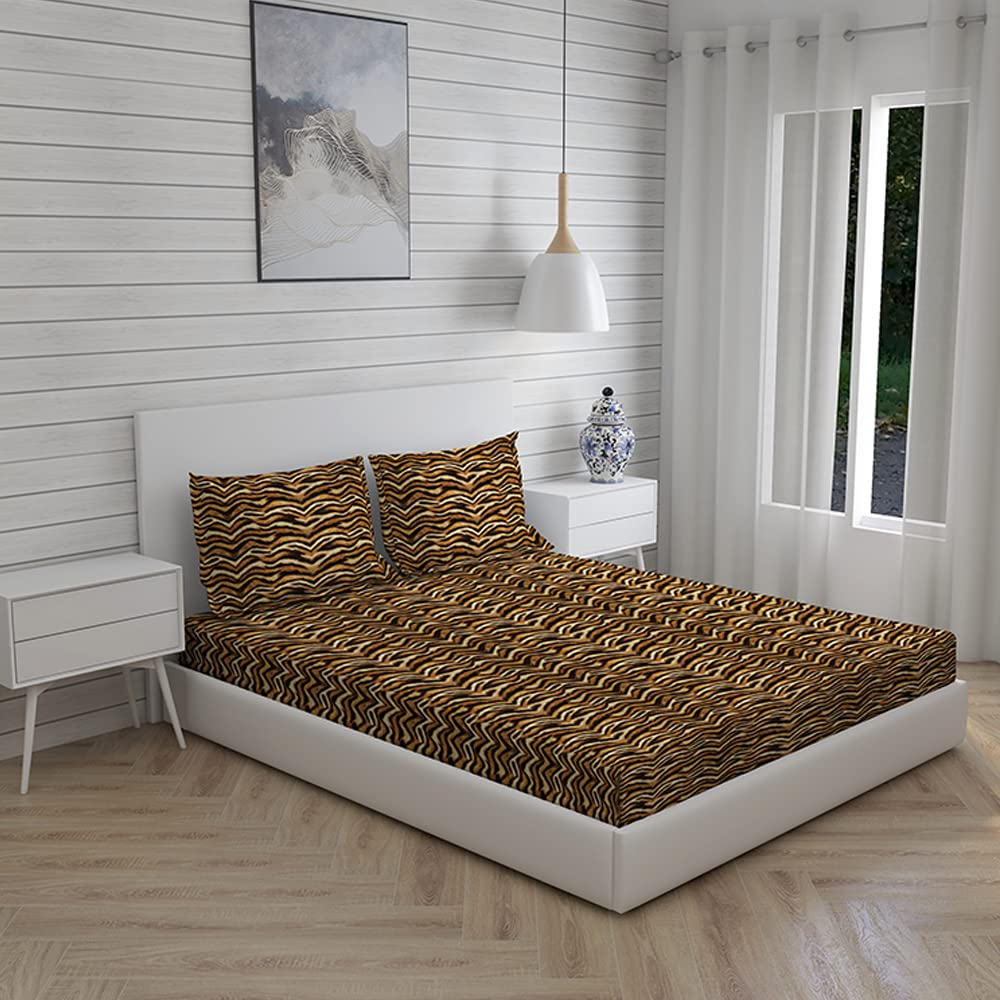 100% Cotton Bedsheet Set For Double Bed - 88 X 100 Inches, Brown | 1 Double Bed Sheet & 2 Pillow Covers - Gift For Weddings Or Birthdays Queen Size
