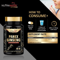 Nutramagik Panax Ginseng, Boosts Immunity Supplement For Men & Women 400mg | 60 Vegetable Capsules 100gm 0.2lbs