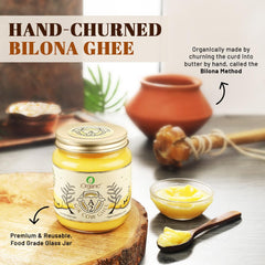 Natural Desi Cow Ghee By iOrganic | Delicous & Healthy Curd-Churned Cultured Pure Bilona A2 Ghee Perfect For Bones Health | (500ml) 16.9 Ounce | Jar Pack