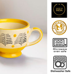 Hand Painted Ceramic Cup - Yellow & Black, 150ml | Microwave Safe Tea Cups & Mugs - Chai Cups