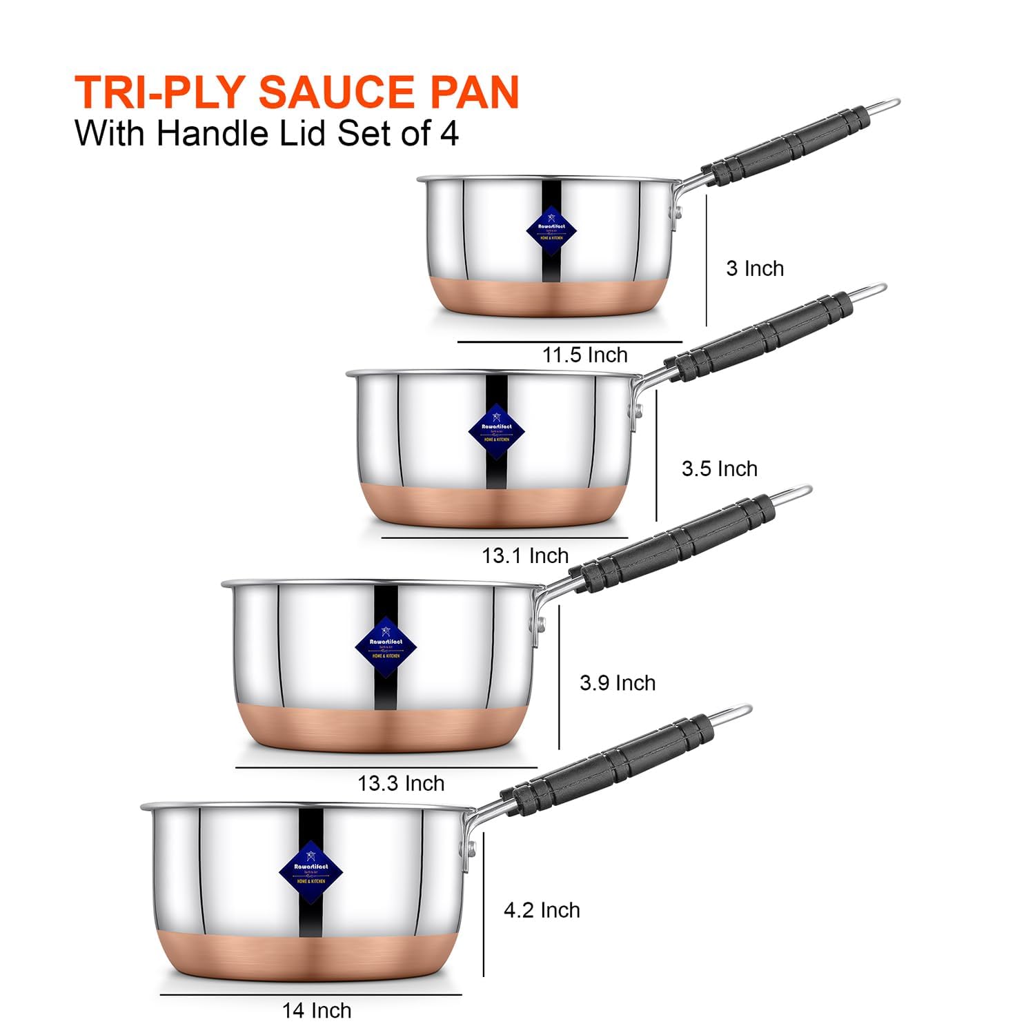 Silver Stainless Steel Copper Bottom Gas Stove, Flat Base Sauce Pan With Handle | Tea Pan, Milk Pan, Tapeli Patila, Sauce Pot Cookware With Handle, 1000ml