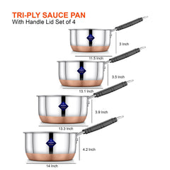Silver Stainless Steel Copper Bottom Gas Stove, Flat Base Sauce Pan With Handle | Tea Pan, Milk Pan, Tapeli Patila, Sauce Pot Cookware With Handle, 1500ml