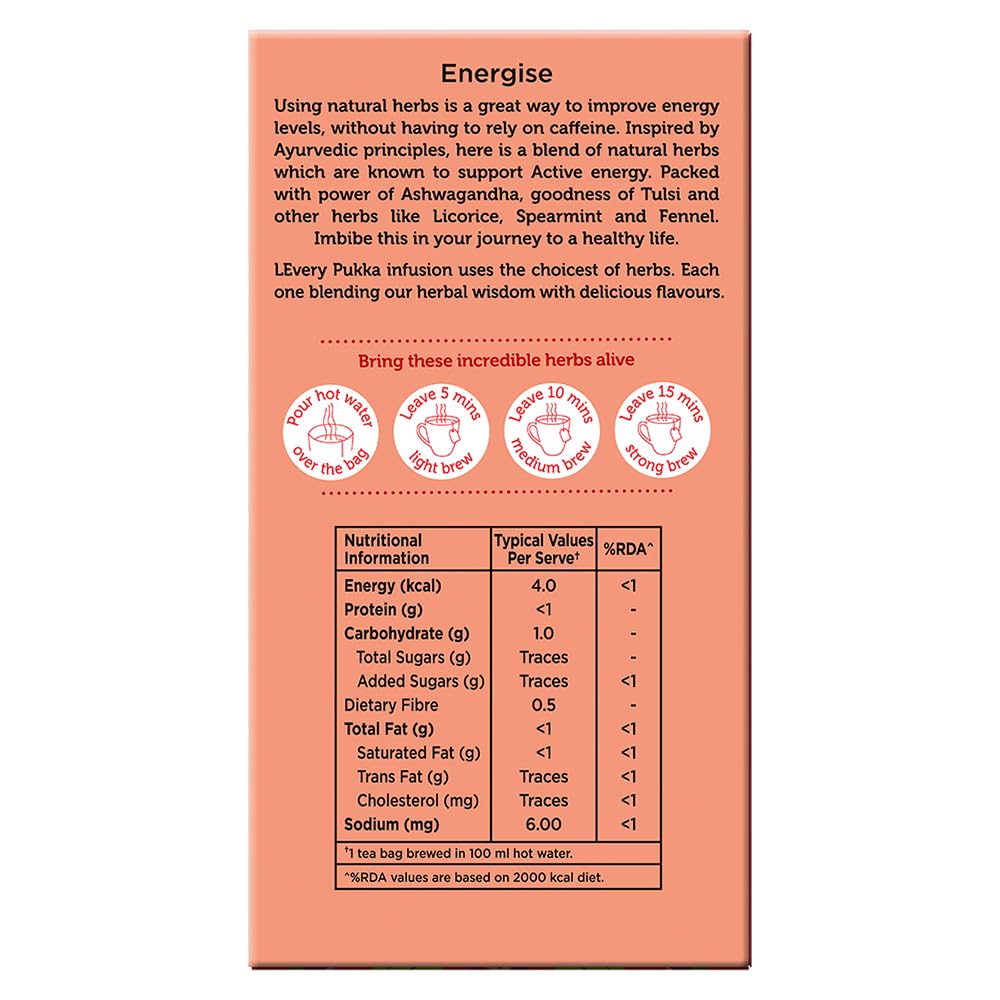 Pukka Ashwagandha & Tulsi Tea For Active Energy - 25 Infusion Tea Bags | Enhances Metabolism, Contains Antioxidants - Caffeine Free