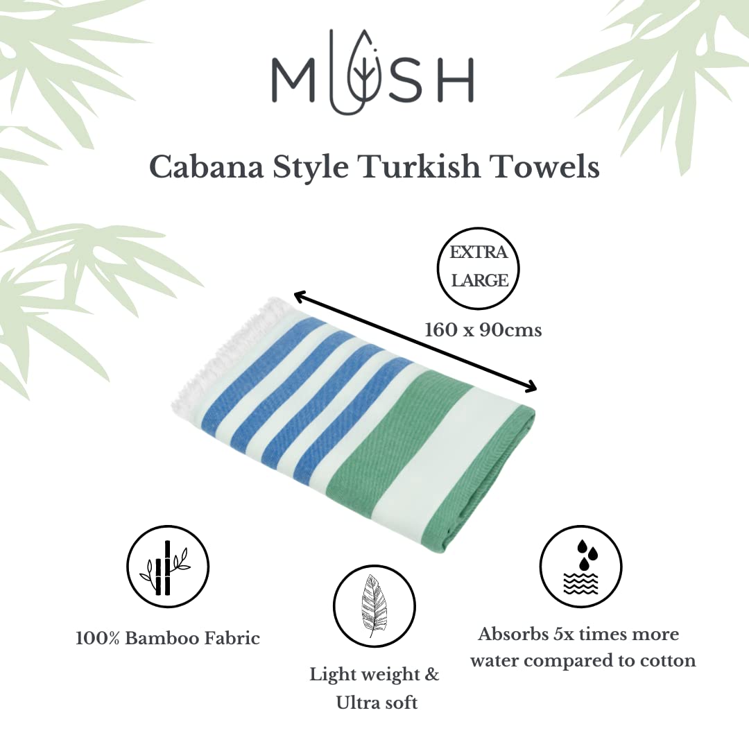 Mush 100% Bamboo Extra Large Bath Towels 700 Gsm | Ultra Soft, Absorbent, Quick Dry Bath Towel For Men & Women (Blue Dark Green & Turquoise Light Green)- Pack Of 2