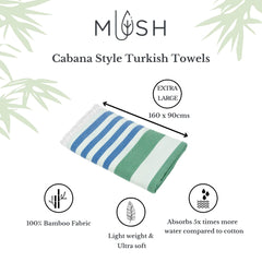 Mush 100% Bamboo Extra Large Bath Towels 290 Gsm | Ultra Soft, Absorbent, Quick Dry, Compact Cabana Styled Bath Towel For Men & Women (Blue & Green)