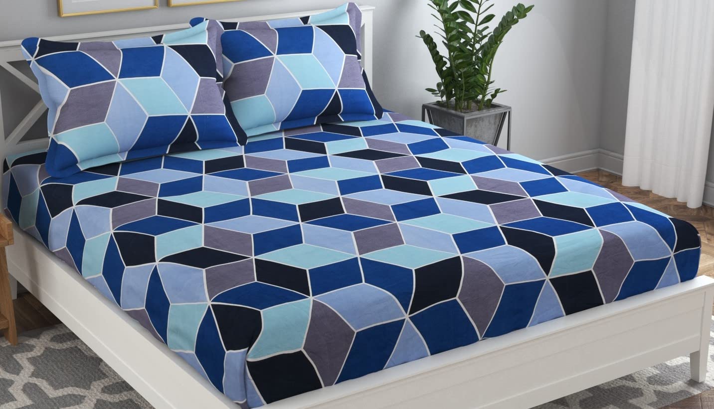 Printed Double Bedsheets King Size With 14 Matching Pillow Covers - 90 X 90 Inches, Multicolor | 140 Thread Count - Ideal For House, Bedroom, Hotel, Guest House | Pack Of 7
